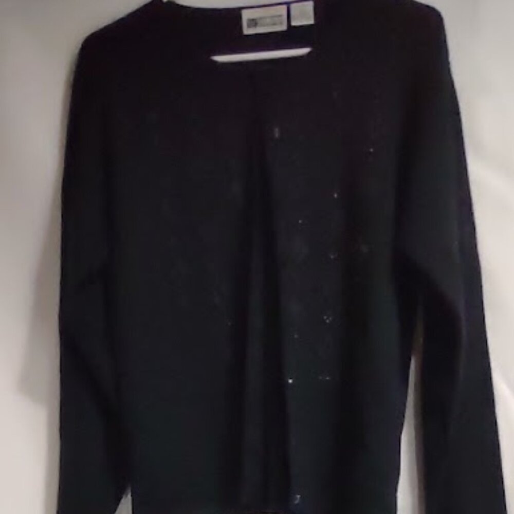 RUSS  PETITES VINTAGE BLACK BEADED CARDIGAN, 8 BUTTON FRONT,  ELEGANT, SIZE MED